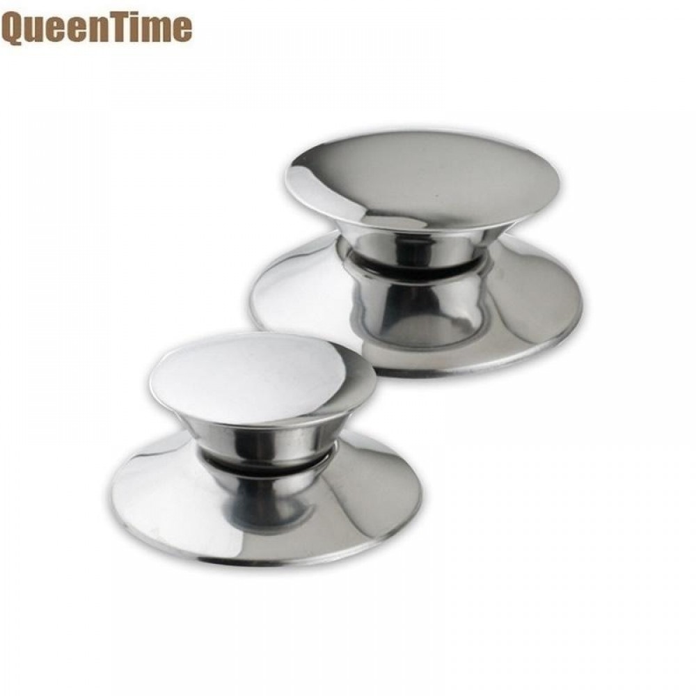 QueenTime 2Pcs/Set Replacement Pot Lid Knobs Stainless Steel Pans Cover Handle Durable Silver Wok Lids Grip Cookware Accessories
