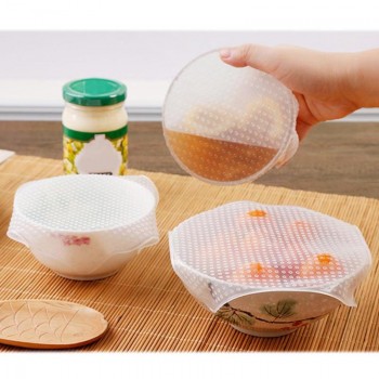 4pcs Reusable Silicone Food Fresh Keeping Stretch Wrap Seal Film Bowl Cover Home Storage and Organization Kitchen Tools 3 Sizes
