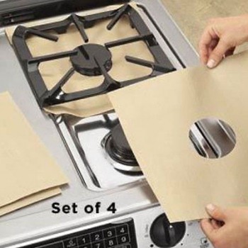 Reusable Aluminum Foil 4pcs/lot Gas Stove Protectors Cover/Liner Reusable Non Stick Silicone Dishwasher Safe