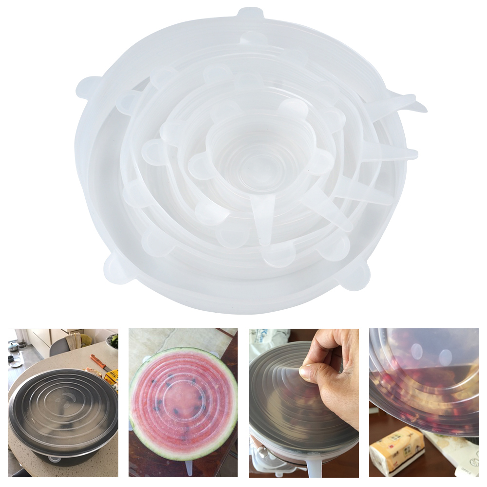 6Pcs/lot Silicone Stretch Lids Universal Food amp; Bowl Silicone Caps BPA Free Kitchen Silicone Covers For Dishes Kitchen Helper