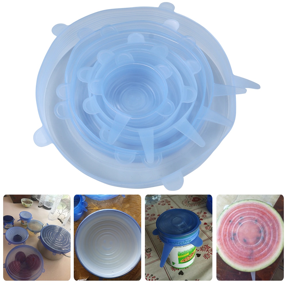 6Pcs/set Universal Silicone Caps Dishes Silicone Stretch Lids Kitchen BPA Free Food amp; Bowl Silicone Covers Kitchen Accessories