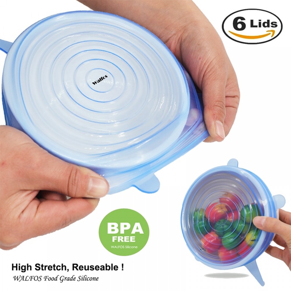 WALFOS 6pcs Universal Silicone Stretch Suction Pot Lids Kitchen Silicone Cover Cooking Pan Spill Lids Home Bowl Stopper Cover