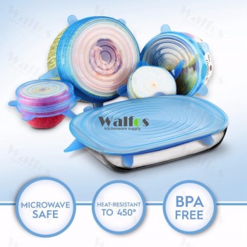 WALFOS 6pcs Universal Silicone Stretch Suction Pot Lids Kitchen Silicone Cover Cooking Pan Spill Lids Home Bowl Stopper Cover