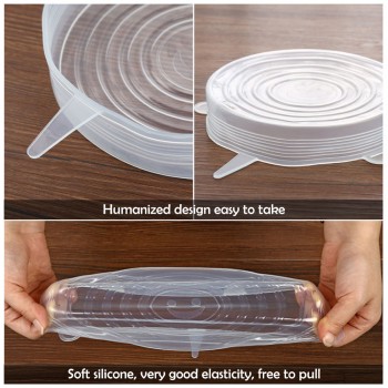 6pcs/set Silicone Stretch Lids Universal Food Wrap Bowl Pot Lid Suction Silicone Cover Pan Spill Stopper Cooking Kitchen Tools