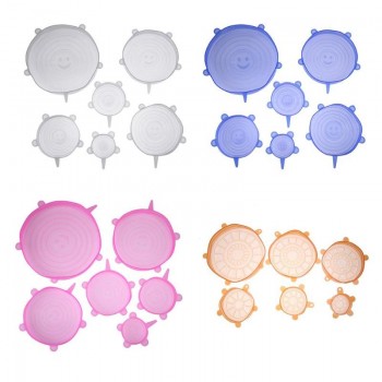 6pcs/set Universal Silicone Stretch Suction Pot Lids Kitchen Bowl Stopper Cover Cooking Pan Spill Lids Food Fresh Keeping Lid