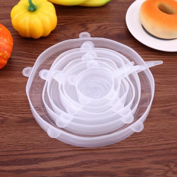 6pcs/set Universal Silicone Stretch Suction Pot Lids Kitchen Bowl Stopper Cover Cooking Pan Spill Lids Food Fresh Keeping Lid