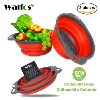 WALFOS 2 pieces Kitchen accessories tools silicone Collapsible Kitchen Colander Fruit Vegetable Strainer Drainer Washing Basket