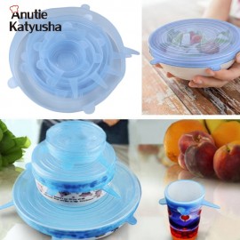 6Pcs/Pack Stretch Silicone Caps Universal Silicone Lid Bowl Bottle Pot Cover Food amp; Fruit Silicone Covers Kitchen Accessories