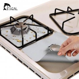 FHEAL 4pcs/set Reusable Non-stick Foil Gas Range Stovetop Burner Protector Liner Cover For Cleaning Kitchen Tools