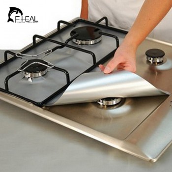 FHEAL 4pcs/set Reusable Non-stick Foil Gas Range Stovetop Burner Protector Liner Cover For Cleaning Kitchen Tools