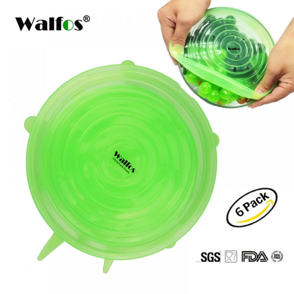 Walfos 6 pieces reusable kitchen tools bowl cover pan lid -Premium stretch silicone lids- stretch silicone bowl lid