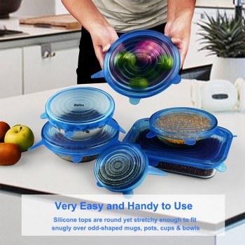 Walfos 6 pieces reusable kitchen tools bowl cover pan lid -Premium stretch silicone lids- stretch silicone bowl lid