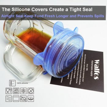 Walfos 6 pieces reusable kitchen tools bowl cover pan lid -Premium stretch silicone lids- stretch silicone bowl lid
