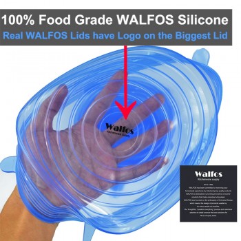 Walfos 6 pieces reusable kitchen tools bowl cover pan lid -Premium stretch silicone lids- stretch silicone bowl lid
