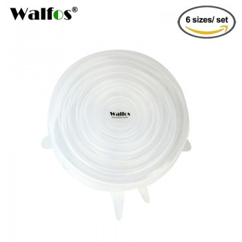 Walfos 6 pieces reusable kitchen tools bowl cover pan lid -Premium stretch silicone lids- stretch silicone bowl lid
