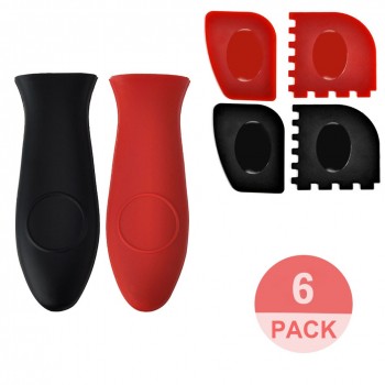 6 Pcs/Lot Grill Pan Scrapers with Silicone Hot Handle Holder for Lodge Cast Iron Skillets Cookware Baking Grill Pans