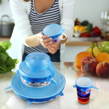 6pcs/Lot Universal Reusable Silicone Stretch Lids Food Fresh Cover Suction Lid-Bowl Pan Fruit Mug Food Fresh Keeping Lid