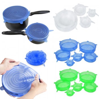 6PCS/Set Silicone pots pan lids Bowl Cup cover Stretch Suction Kitchen Cooking Food Hopper Home Stopper Universal Cookware parts