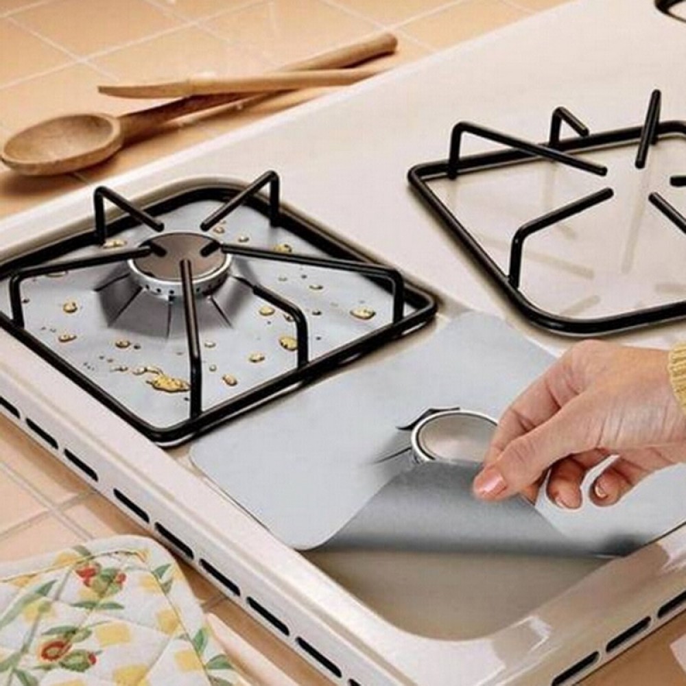 4pcs Reusable Glass Fiber Foil Gas Stove Burner Temperature Anti-fouling and oil Protector Liner Cleaning  Mat Kitchen gadgets