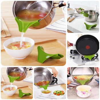 Hot Sale Kitchen Gadget Funnel Anti-spill Pans Rim Silicone Deflector Liquid Diversion Pans and Bowls Jars Kitchen Gadget Tool