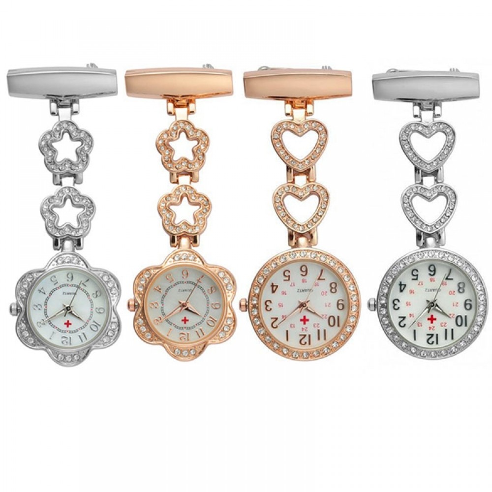Fashion Women Pocket Watch Clip-on Heart/Five-pointed Star Pendant Hang Quartz Clock For Medical Doctor Nurse Watches LX TT@88