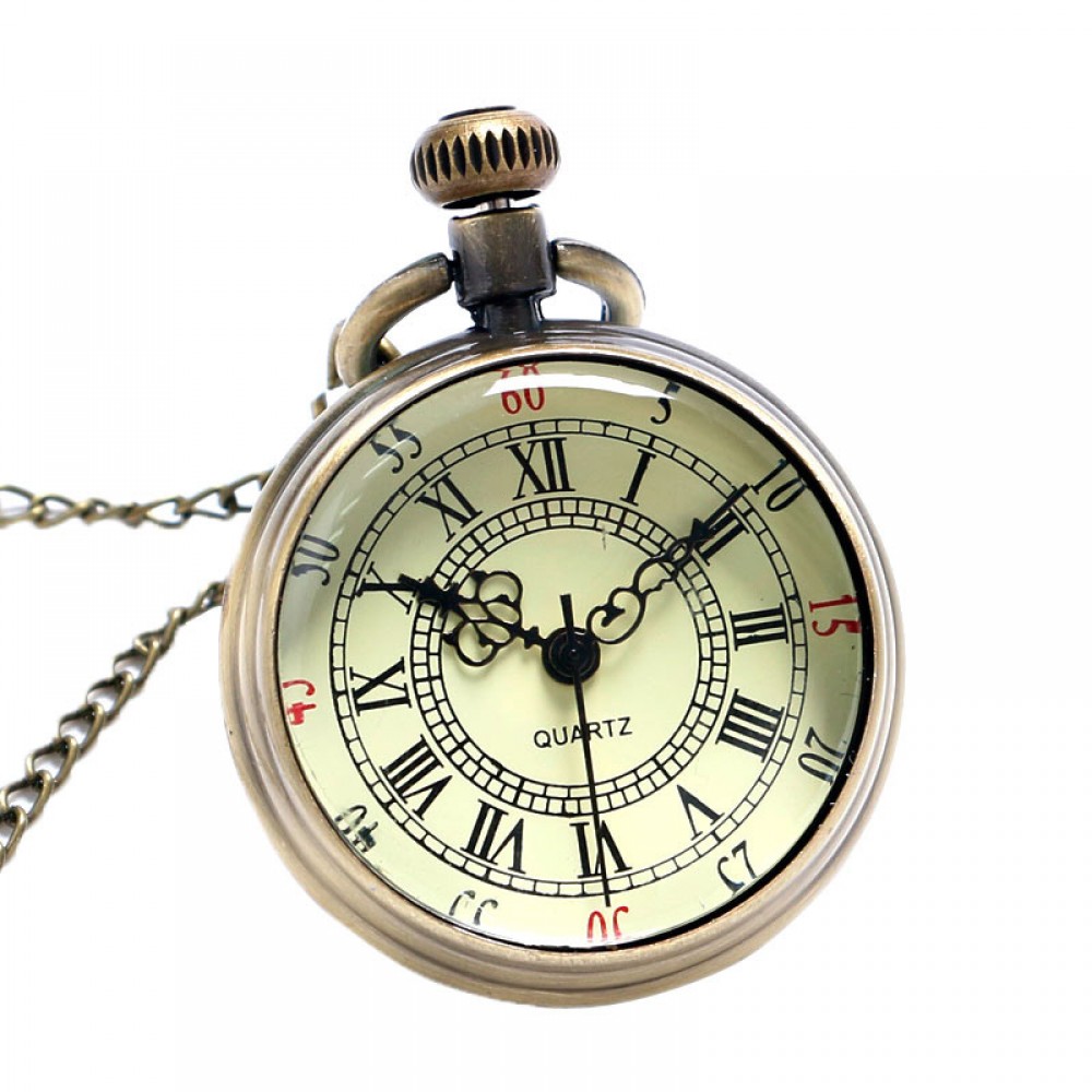 Bronze Mens Roman Pocket Watch Antique Numerals Chain Necklace Pendant Quartz 88 TT@88