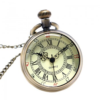 Bronze Mens Roman Pocket Watch Antique Numerals Chain Necklace Pendant Quartz 88 TT@88
