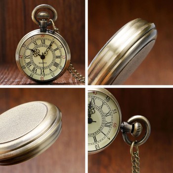 Bronze Mens Roman Pocket Watch Antique Numerals Chain Necklace Pendant Quartz 88 TT@88