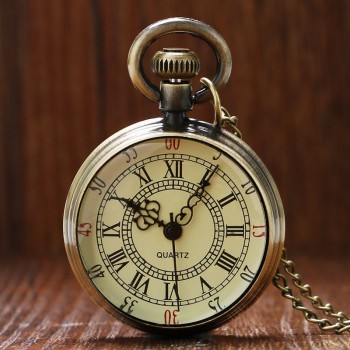 Bronze Mens Roman Pocket Watch Antique Numerals Chain Necklace Pendant Quartz 88 TT@88
