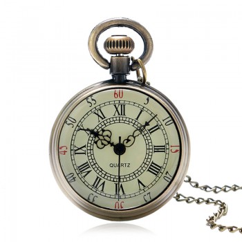 Bronze Mens Roman Pocket Watch Antique Numerals Chain Necklace Pendant Quartz 88 TT@88