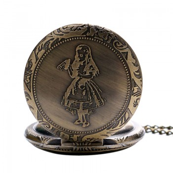 New Arrival Retro Alice in Wonderland Theme Bronze Quartz Pocket Watches Vintage Fob Watches Christmas Birthday Gift