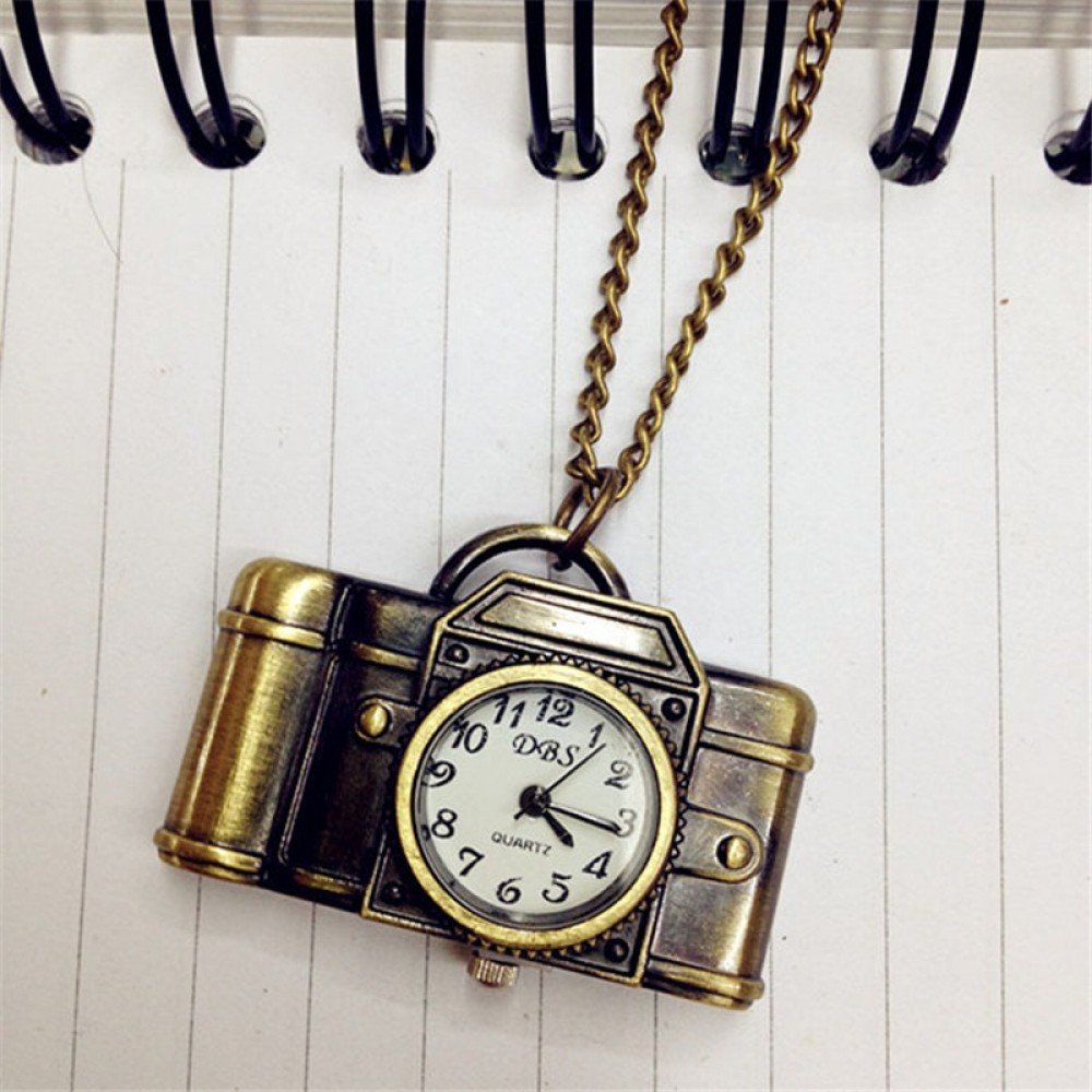 Elegant Unisex GAntique Bronze Camera Design Quartz Pendant Pocket Watch Necklace Chain Gift Drop ship 2018 #D