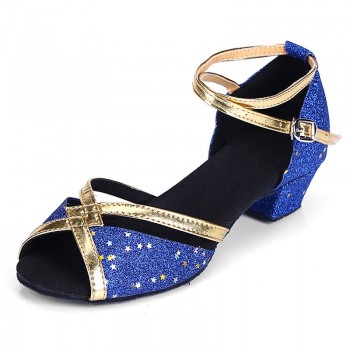 Kids Latin Dance Shoes Women Ballroom Tango Latin Salsa Dancing Shoes Childrens Girls Silver Gold Sequin Low Heels Dance Shoes