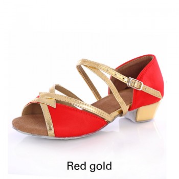 Kids Latin Dance Shoes Women Ballroom Tango Latin Salsa Dancing Shoes Childrens Girls Silver Gold Sequin Low Heels Dance Shoes
