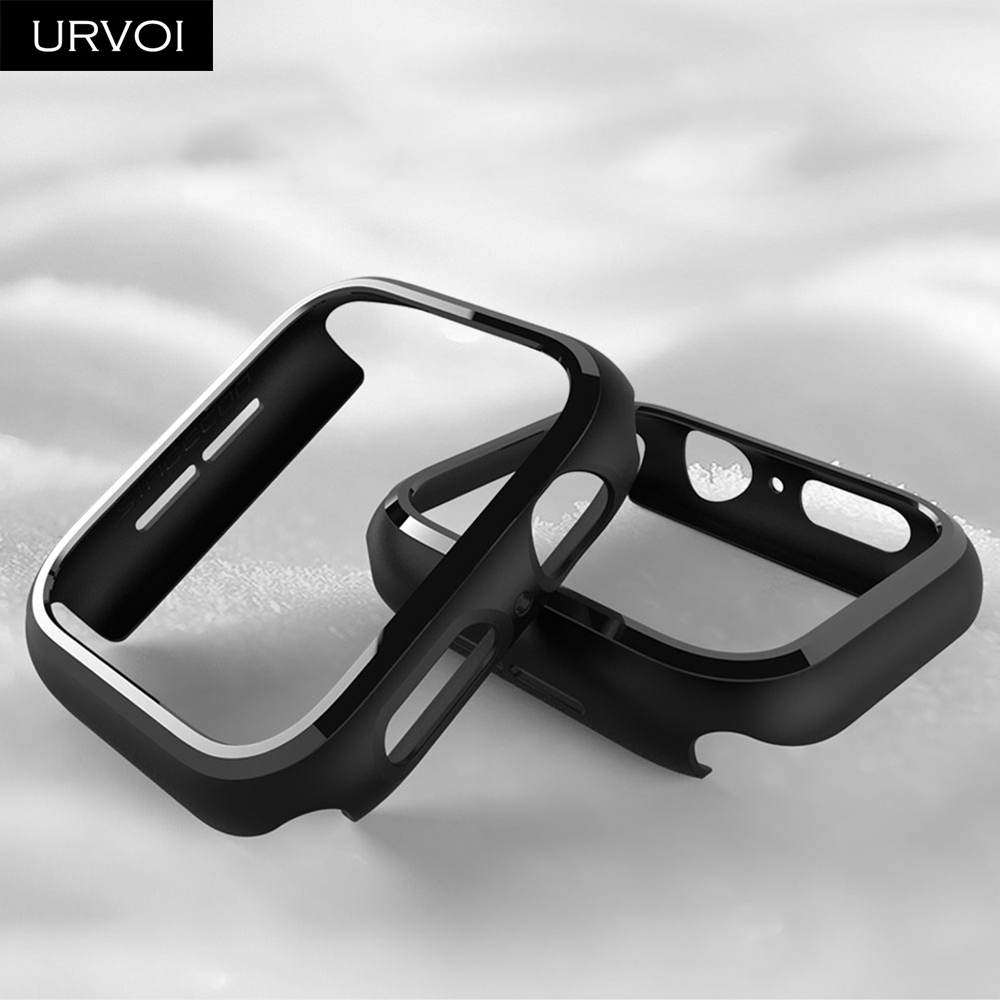 URVOI Bumper for apple watch series 3 4 PC case slim fit case for iWatch thin protector plastic black frame 40 44 38 42 mm band
