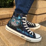 Wen Hot Sale Hand Painted Shoes Design Custom Cheshire Cat Dark Blue High Top Men Womens Canvas Sneakers Christmas Gifts
