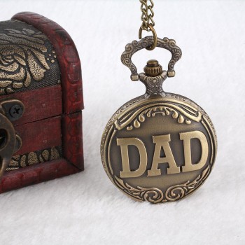Vintage Style Antique Pocket Watch Alloy Bronze Watch Chain Dangle Necklace Dad Fathers Day Gift