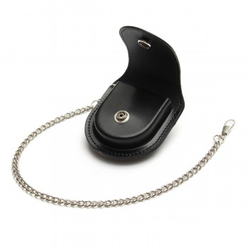 Fashion Male Back Brown PU Leather Cover Vintage Classic Pocketed Watch Box Holder Storage Case Coin Purse Pouch Bag With Chain