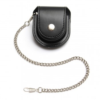 Fashion Male Back Brown PU Leather Cover Vintage Classic Pocketed Watch Box Holder Storage Case Coin Purse Pouch Bag With Chain