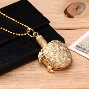 Turtle Shape Unisex Antique Case Vintage Brass Rib Chain Quartz Pocket Watch 10.12