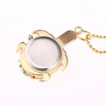 Turtle Shape Unisex Antique Case Vintage Brass Rib Chain Quartz Pocket Watch 10.12