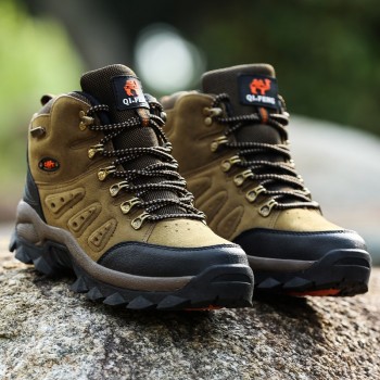 Bjakin Waterproof Mens Hiking Shoes Autumn Winter Climbing Boots High Top Trekking Hunting Shoes Trainers Rubber Unisex