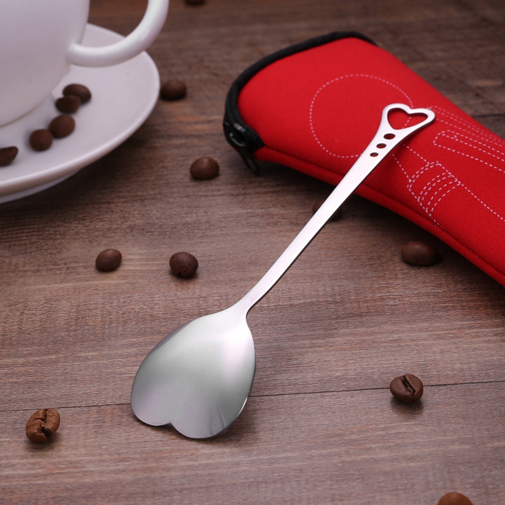 Creative Spoon Stainless Steel Cherry Blossoms Heart Shape Coffee Sugar Stirring Spoons Small Teaspoons Dessert Spoon Flatware