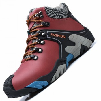 Genuine Leather Warm Winter Hiking Shoes Men High Top Plush Fur Outdoor Sport Camping Hiking Shoes Non Slip Hiking Sneakers Men