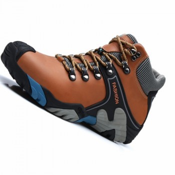 Genuine Leather Warm Winter Hiking Shoes Men High Top Plush Fur Outdoor Sport Camping Hiking Shoes Non Slip Hiking Sneakers Men