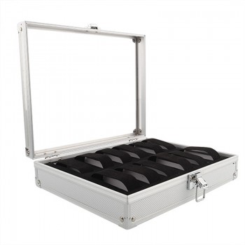 Useful Aluminium Watches Box 12 Grid Slots Jewelry Watches Display Storage Box Square Case Suede Inside