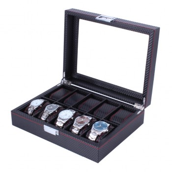 High Carbon Fiber 5  6 10 12 Grid Watch Box Watch Display Storage Box Bracelet Watch Display Slots Case holder Storage Container