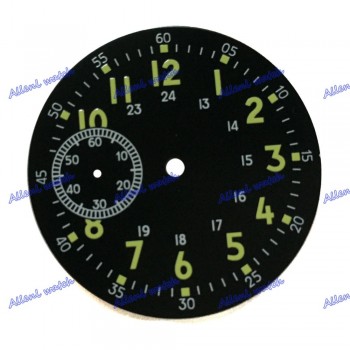 38.9mm Sterile Black dial Luminous Green numbers fit hand winding 6497 ST36 Watch movement second sub-dial at 9 oclock