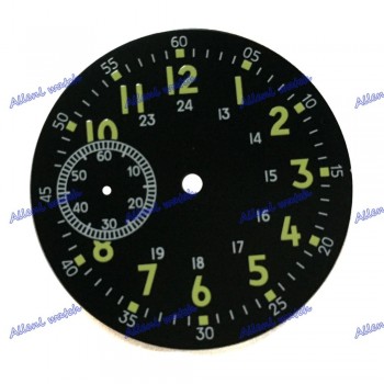 38.9mm Sterile Black dial Luminous Green numbers fit hand winding 6497 ST36 Watch movement second sub-dial at 9 oclock