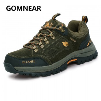 GOMNEAR Camel Shoes Men Genuine Leather Hiking Shoes Winter Sneakers Outdoor Tourism Hiking Boots Fishing Shoes Male Big Size